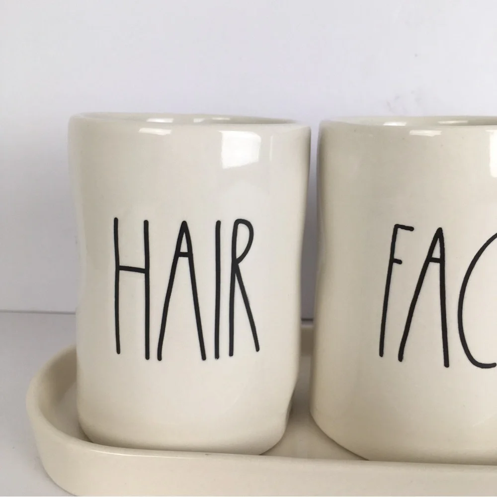 Rae Dunn Artisan Collection by Magenta Hair Face Nails Ceramic Set with Tray